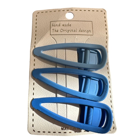 Handmade Blue Hair Barrette 3 Piece Set - Picture 3 of 4